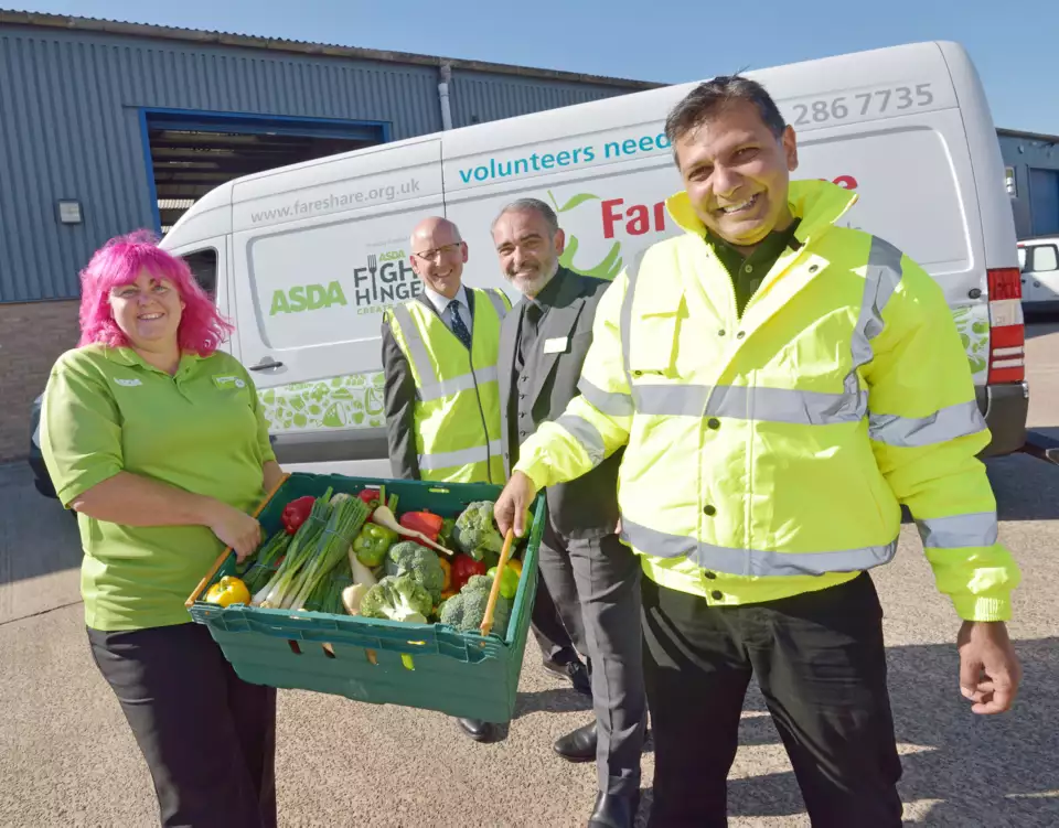 Debbie Kenney and Andy Murray from Asda with Lindsay Boswell and Sadiq Ahmed from FareShare