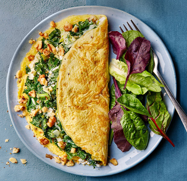 Green veg and goat’s cheese omelette