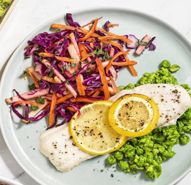 Baked fish with crunchy slaw