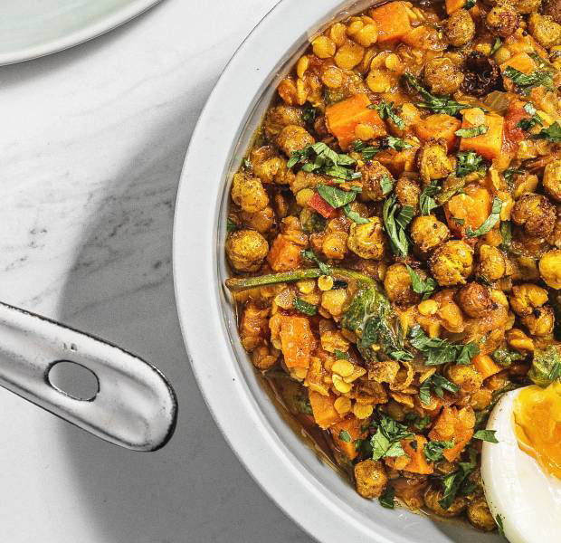 Lentil dhal with soft boiled eggs