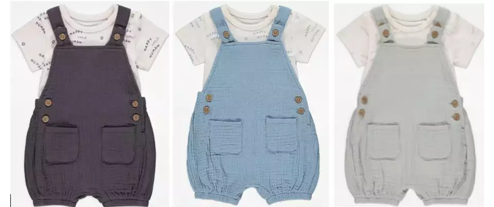 Product recall: Babywear 2 Piece Short Dungaree Set in charcoal, green and turquoise