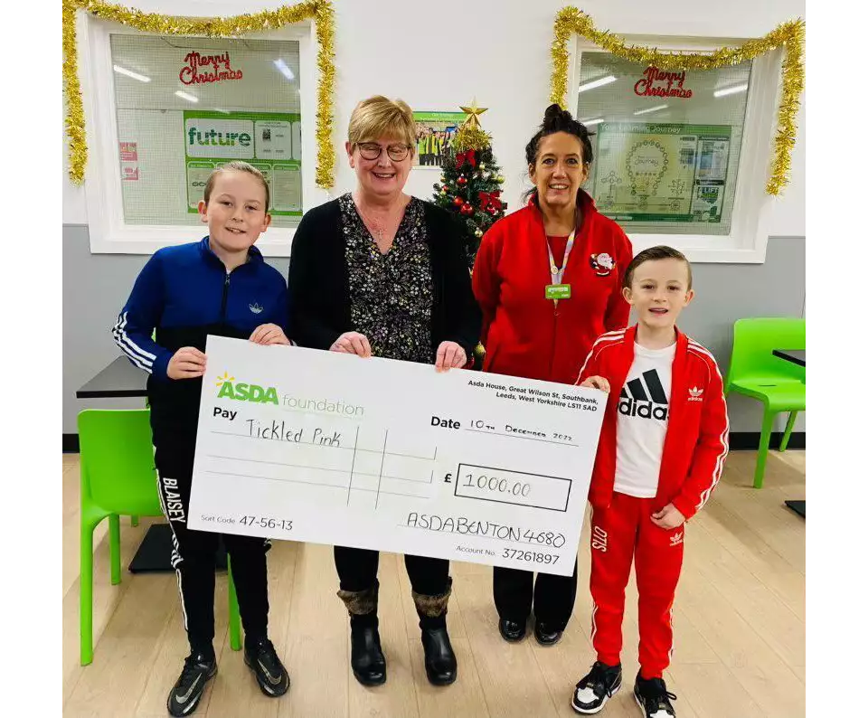Blaise Dowling, 10, called in at Asda benton to see his grandma Ann after raising £1,000 for Asda Tickled Pink
