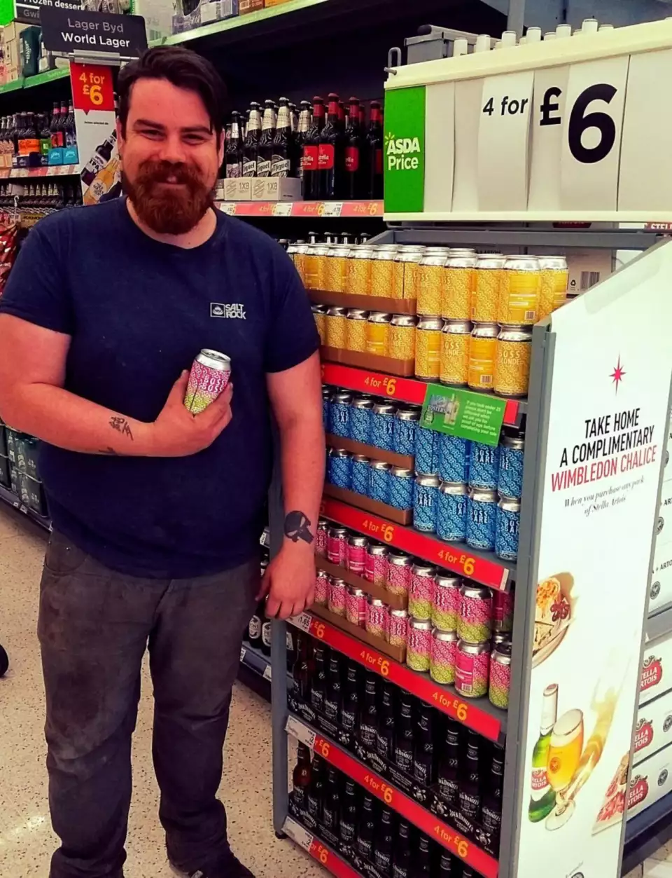 Drew sees Boss beer on sale at Asda Swansea