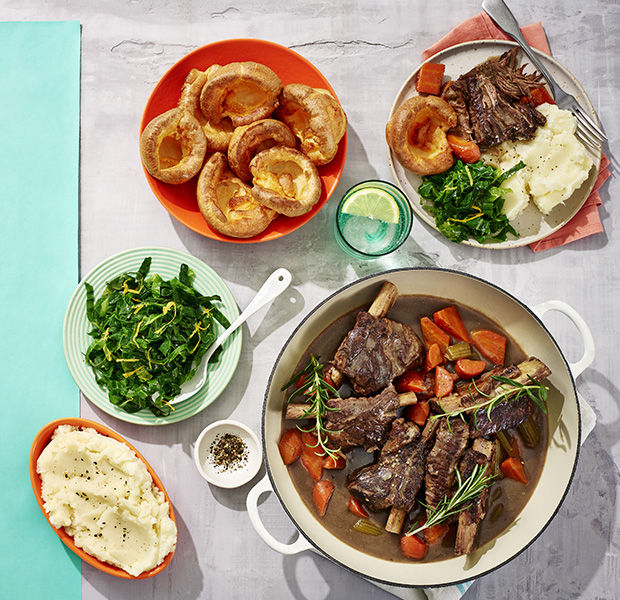 Braised short ribs with Yorkshire Puddings