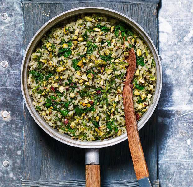 Watercress and pistachio risotto