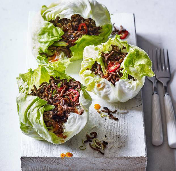 Korean-style bulgogi beef and lettuce wraps