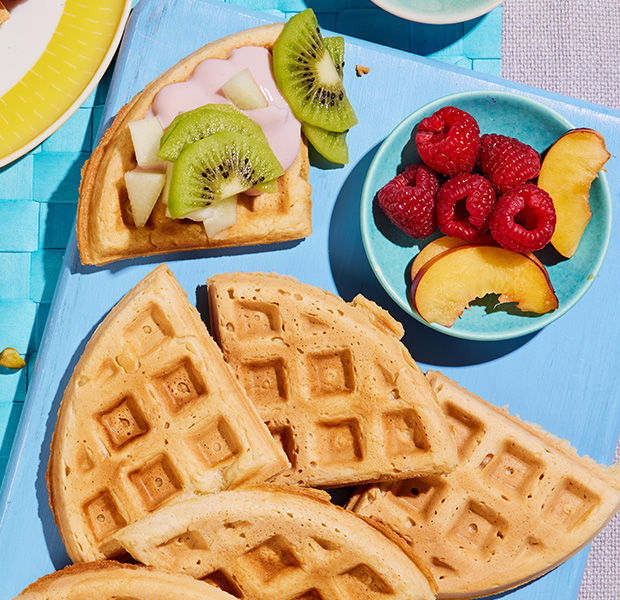Vegan waffles with tropical fruit and nuts