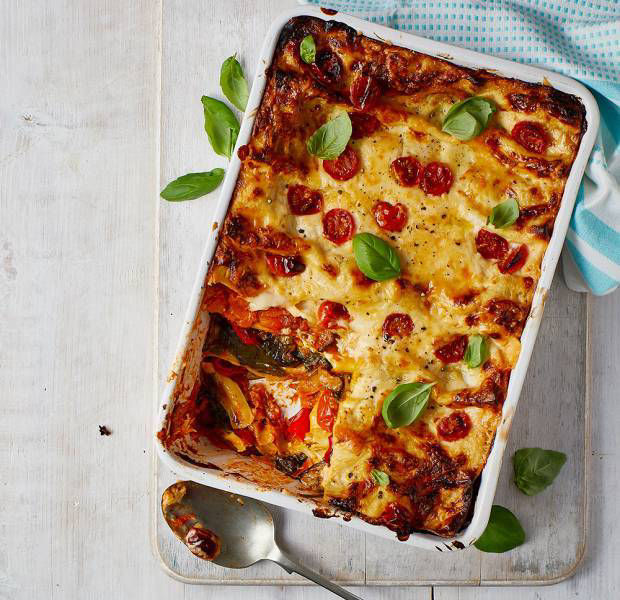 Roasted vegetable and spinach lasagne