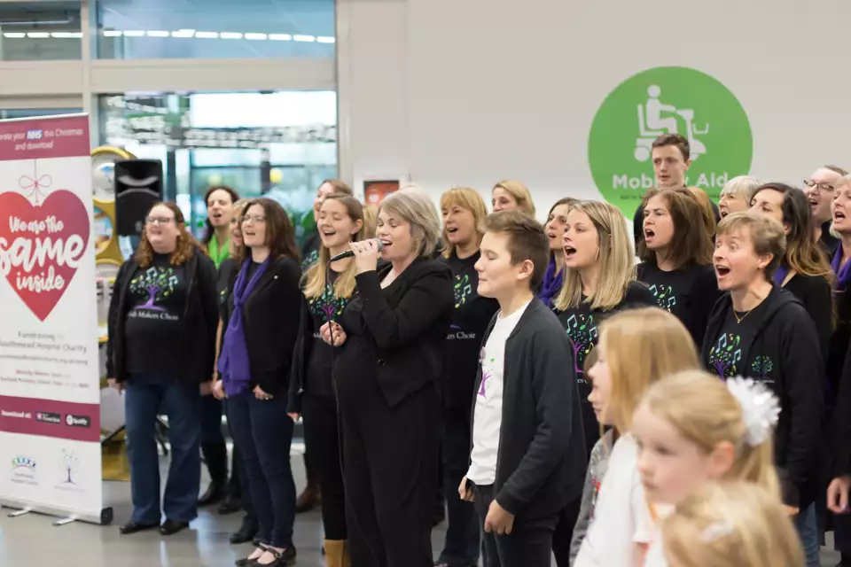 Melody Makers Choir and Horfield Primary School Choir singing at Asda Patchway