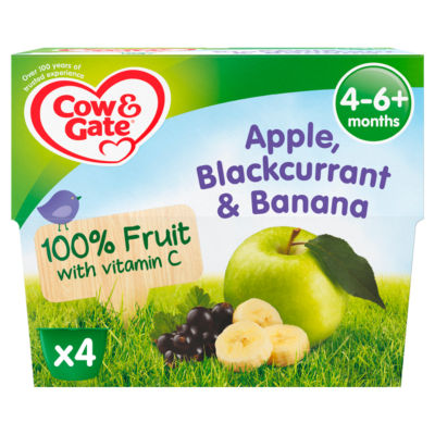 Cow & Gate Apple, Blackcurrant & Banana Fruit Pots from 4-6+ Months 4 x 100g