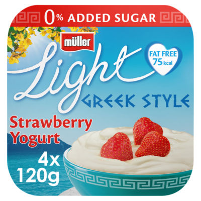 Muller Light Fat Free Greek Style Strawberry Yogurts