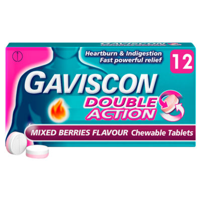 Gaviscon Double Action 12 Mixed Berries Flavour Chewable Tablets
