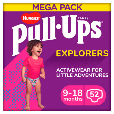 Huggies Pull-Ups Explorers, Girl, Size 9-18 Months, Nappy Size 3-4