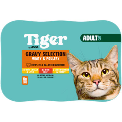 ASDA Tiger Meat Favourites in Gravy Cat Tins