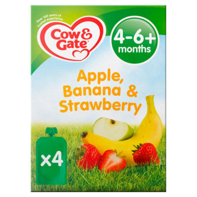 Cow & Gate Apple, Strawberry & Banana Baby Fruit Pouches 4+ Months