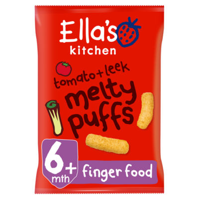 Ella's Kitchen Organic Tomato and Leek Melty Puffs Baby Snack 6+ Months
