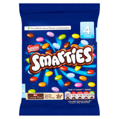Smarties Milk Chocolate Sweets Tube Multipack 4 Pack
