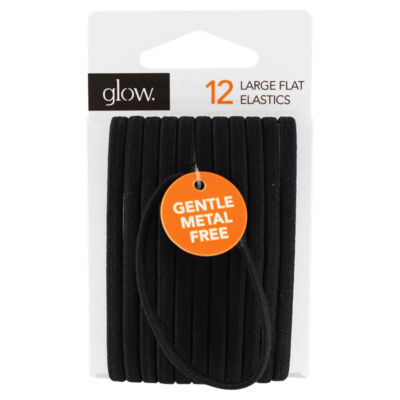 Glow 12 Large Flat Elastics Hair Bands Black