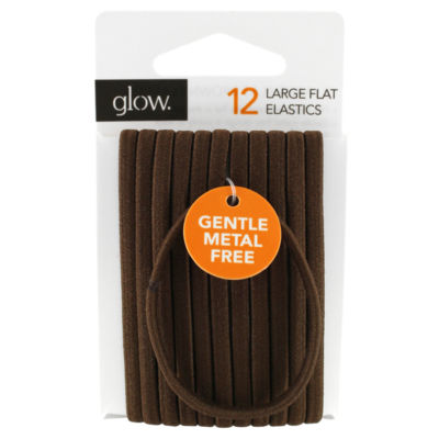 Glow 12 Large Flat Elastics Hair Bands Brown