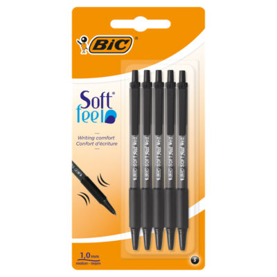 Bic Soft Feel Clic Grip Black Ball Pens - ASDA Groceries