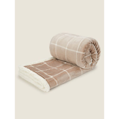 George Home Natural Check Sherpa Throw - ASDA Groceries
